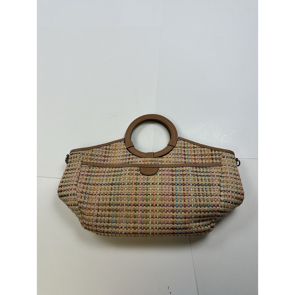 Vintage FOSSIL Woven Handbag Round Handles Satchel Bag Purse NO Shoulder Strap